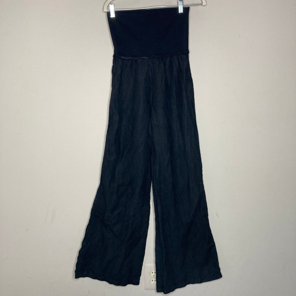 Bella Dahl Summer 100% Linen Roll Over Pants Palazzo Wide Leg Black Womens Sz M - Picture 2 of 16